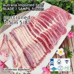 Beef BLADE Australia frozen daging sapi sampil CUBED-DADU RENDANG / CURRY BITE-SIZE 2cm 5/8" (price/pack 600g +/-50pcs) any brand in stock; GBP, WMPG, RALPHS or AMH